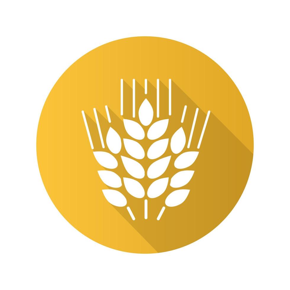 Rye flat design long shadow icon. Spikes of wheat. Vector silhouette symbol