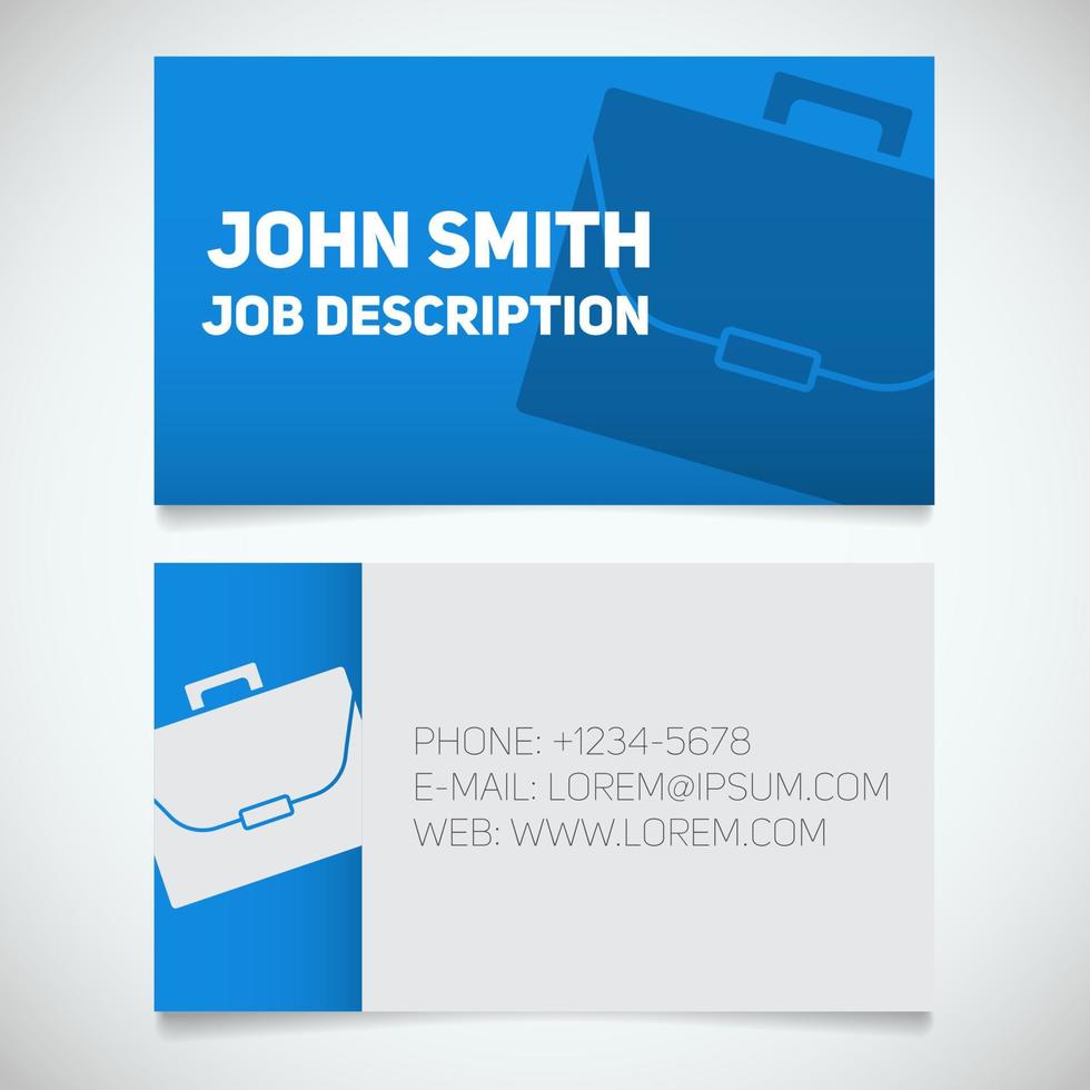 Business card print template with briefcase logo. Easy edit. Manager. Work management. Businessman. Advocate. Lawyer. Stationery design concept. Vector illustration