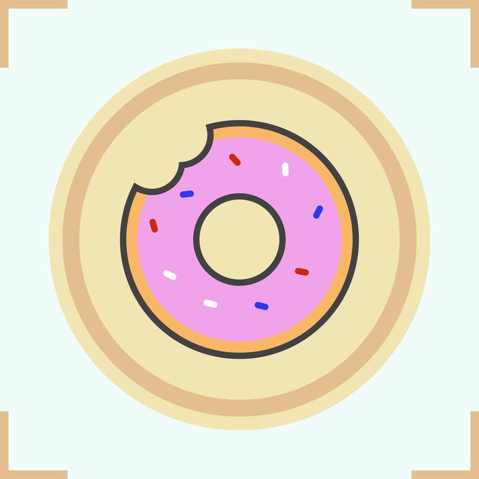 icono de color de donut. rosquilla rosa glaseada mordida con chispitas. ilustración vectorial aislada vector