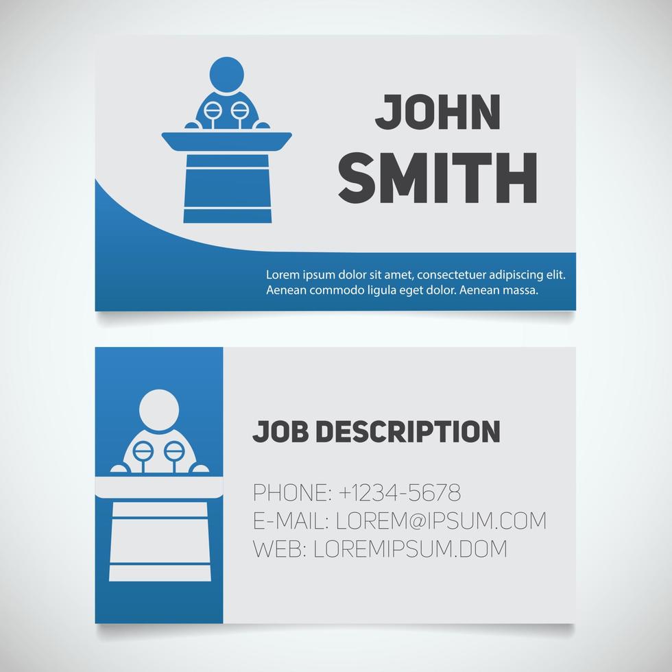 Business card print template with conference speaker logo. Easy edit. Manager. Orator. Politician. Stationery design concept. Vector illustration