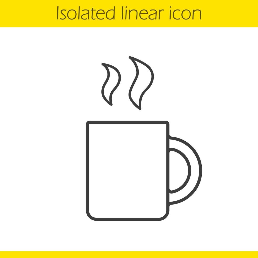 Steaming mug linear icon. Thin line illustration. Hot tea cup contour symbol. Vector isolated outline drawing