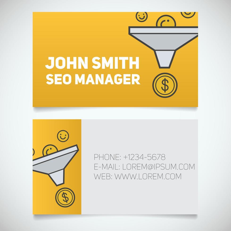 Business card print template with sales funnel logo. Easy edit. Marketer. Seo manager. Stationery design concept. Vector illustration