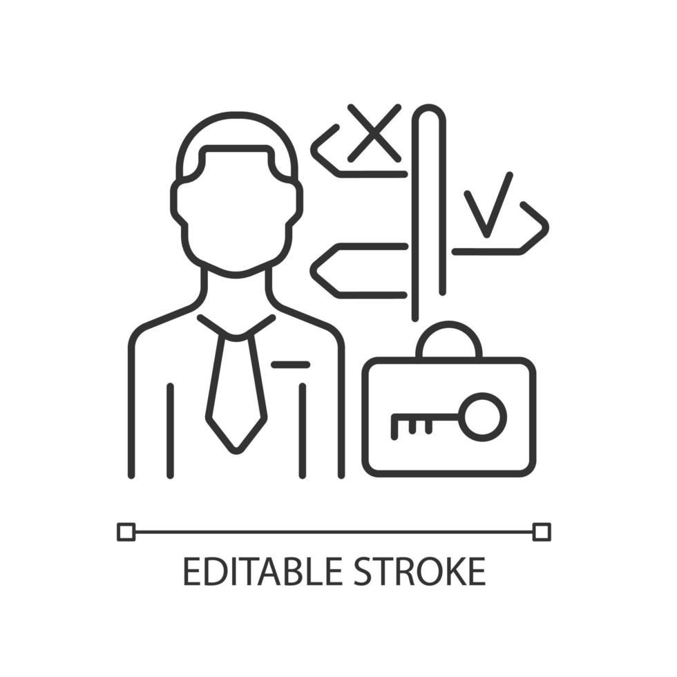 Portfolio manager linear icon. Expert managing portfolio trading. Investing professional. Thin line customizable illustration. Contour symbol. Vector isolated outline drawing. Editable stroke