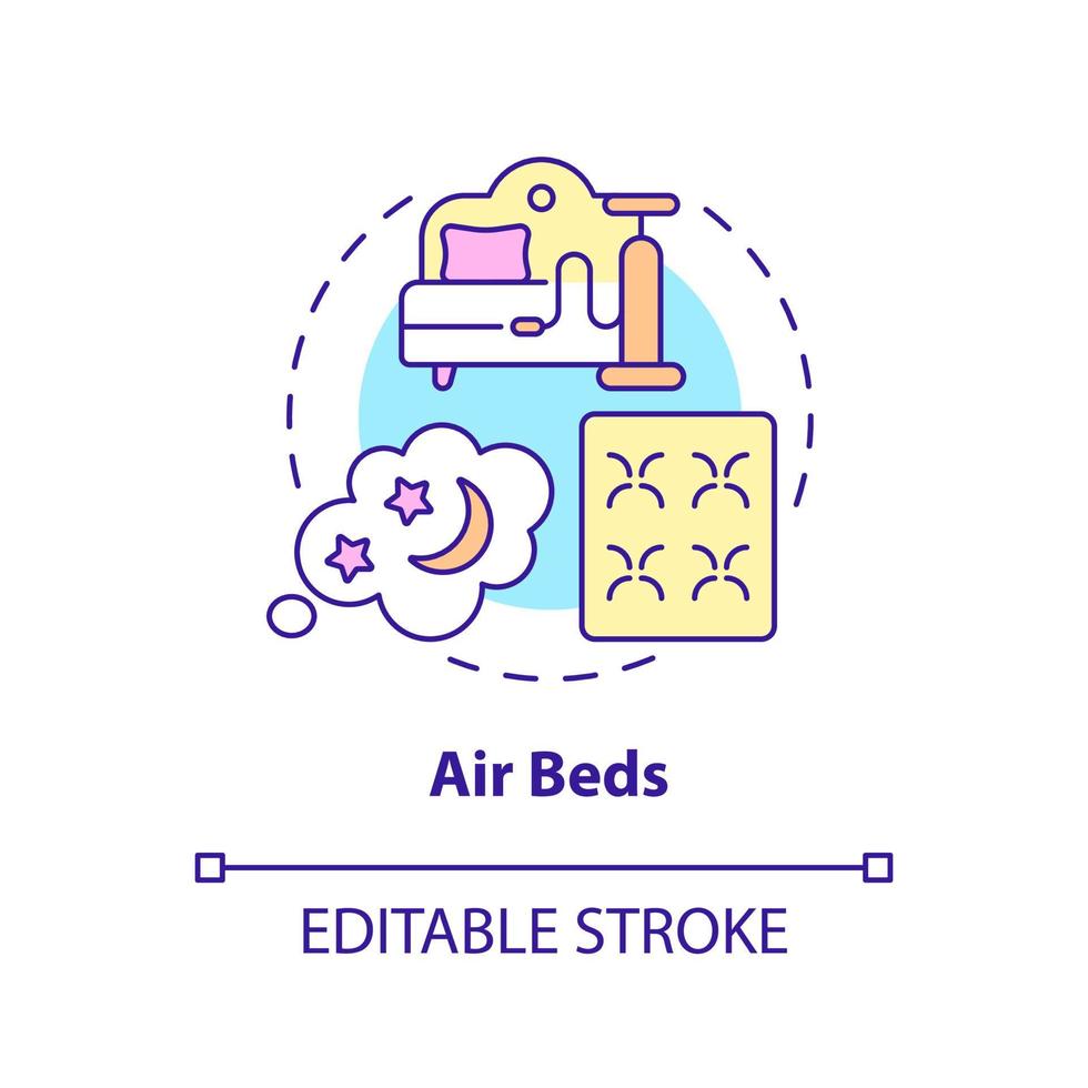 Air beds concept icon. Common mattress material abstract idea thin line illustration. Inflatable bed for camping and home. Adjust air chambers. Vector isolated outline color drawing. Editable stroke