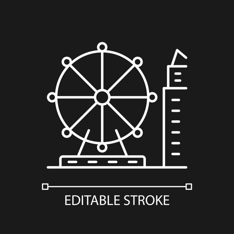 Singapore flyer white linear icon for dark theme. Large observation wheel. Amusement ride. Thin line customizable illustration. Isolated vector contour symbol for night mode. Editable stroke