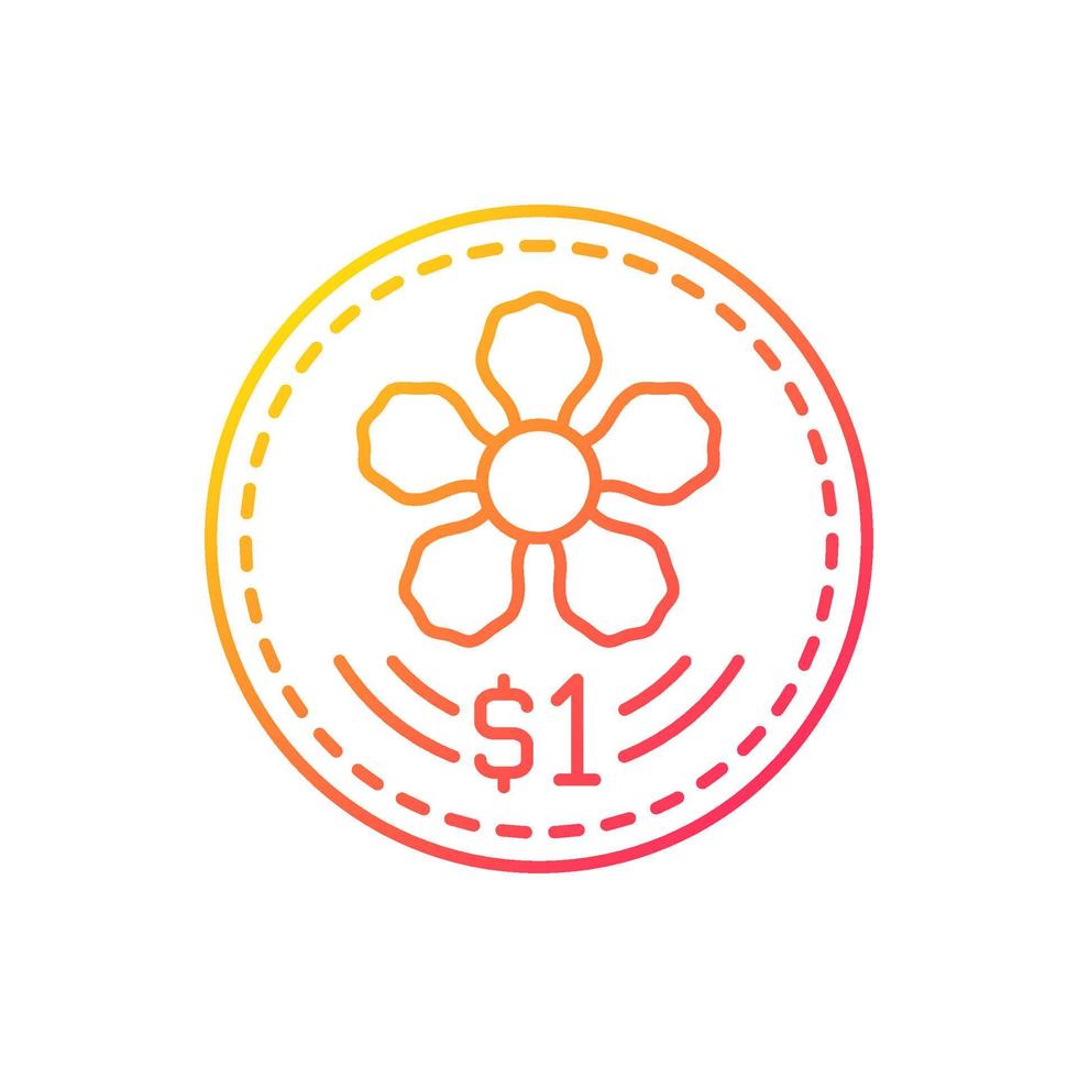icono de vector lineal degradado de diseño de monedas. dolar de Singapur. Representación de flores nacionales. diseño de orquídeas en el centro. símbolo de color de línea delgada. pictograma de estilo moderno. dibujo de contorno aislado vectorial