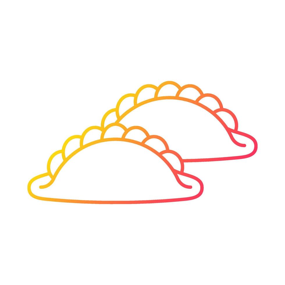 Curry puff gradient linear vector icon. Street food snack with curried fillings. Singaporean cuisine. Fried pastry. Thin line color symbol. Modern style pictogram. Vector isolated outline drawing