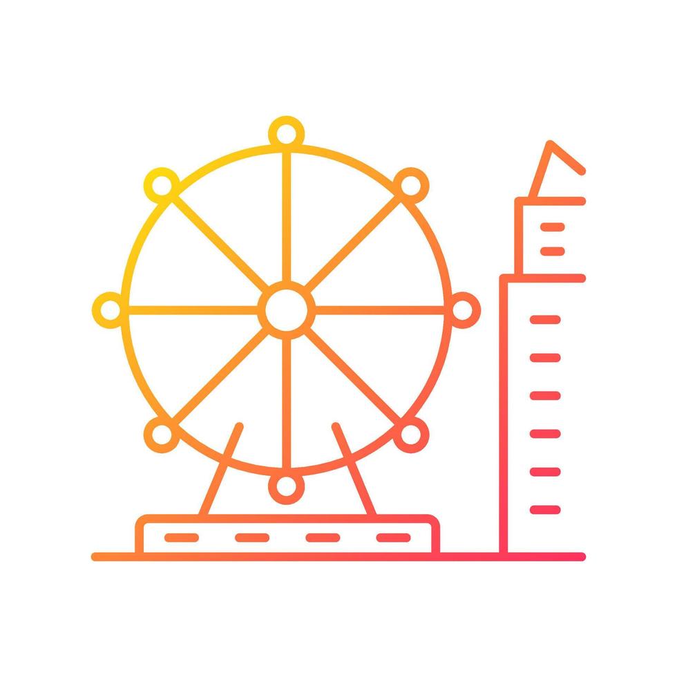 Singapore flyer gradient linear vector icon. Large observation wheel. Amusement ride. Theme park. Ferris wheel. Thin line color symbol. Modern style pictogram. Vector isolated outline drawing