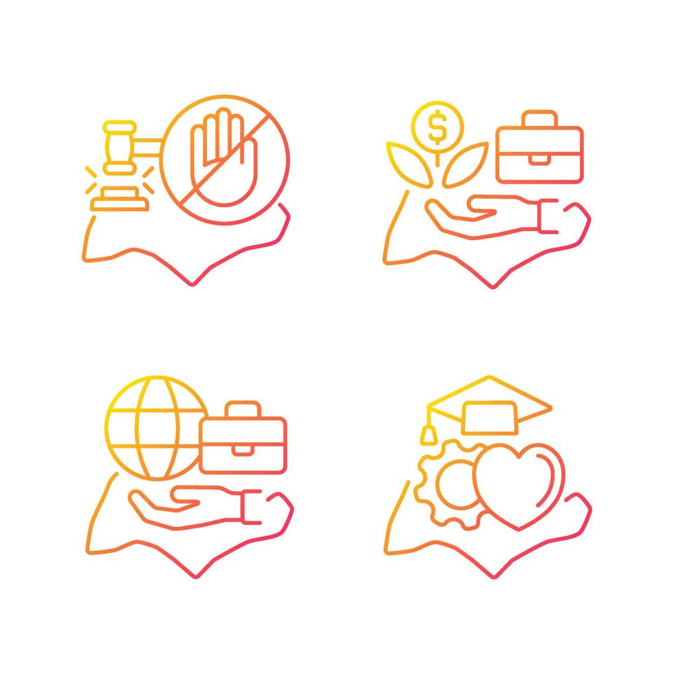 Living in Singapore gradient linear vector icons set. Legal system. Pro-business environment. High human capital rate. Thin line contour symbols bundle. Isolated outline illustrations collection