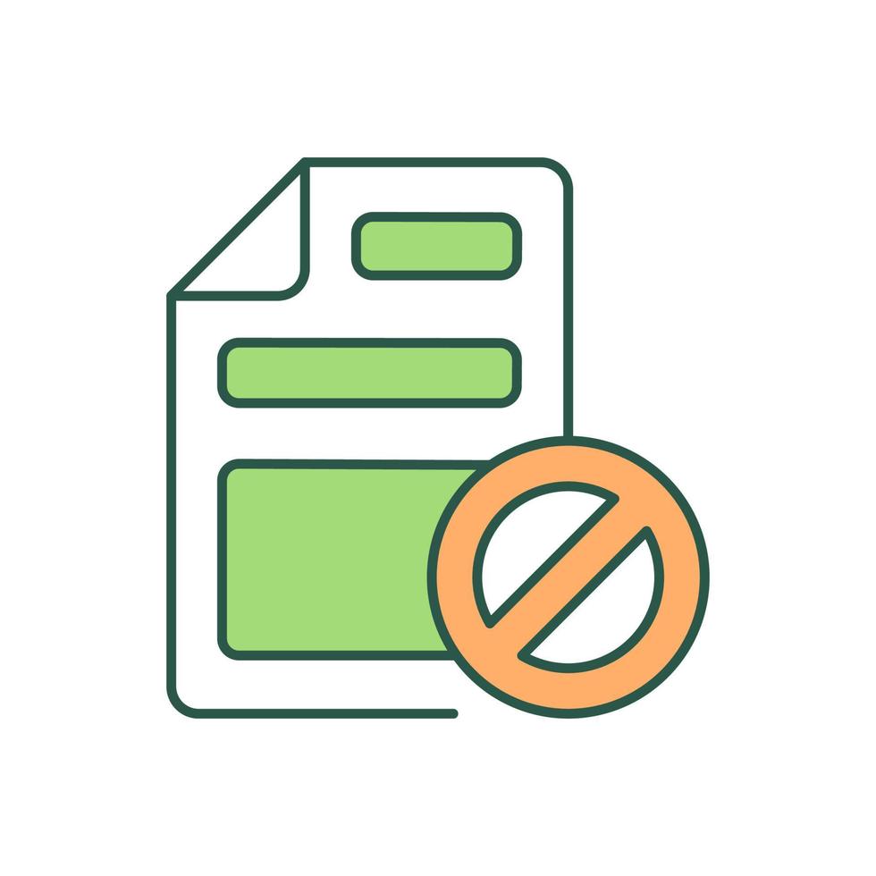 Agreement violation RGB color icon. Official contract breach. Service without contract. Online deal. Certificate disapproval. Isolated vector illustration. Simple filled line drawing