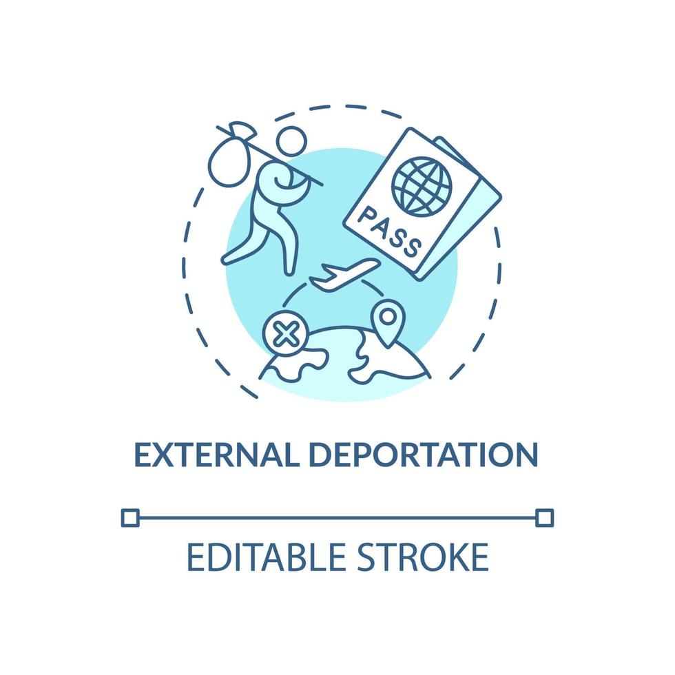 External deportation blue concept icon. Official removal abroad. Leaving country. Deportation abstract idea thin line illustration. Vector isolated outline color drawing. Editable stroke