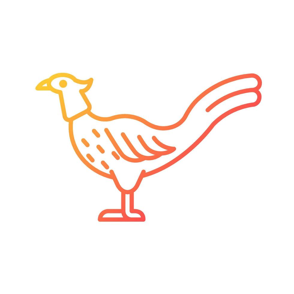 Icono de vector lineal gradiente de faisán masculino. Avicultura comercial para la alimentación. gallo ringneck. cola larga y emplumada. símbolo de color de línea delgada. pictograma de estilo moderno. dibujo de contorno aislado vectorial