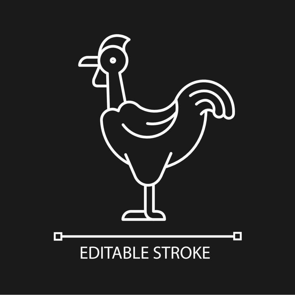 Transylvanian chicken linear icon for dark theme. Naked neck bird breed. Bird with featherless neck. Thin line customizable illustration. Isolated vector contour symbol for night mode. Editable stroke