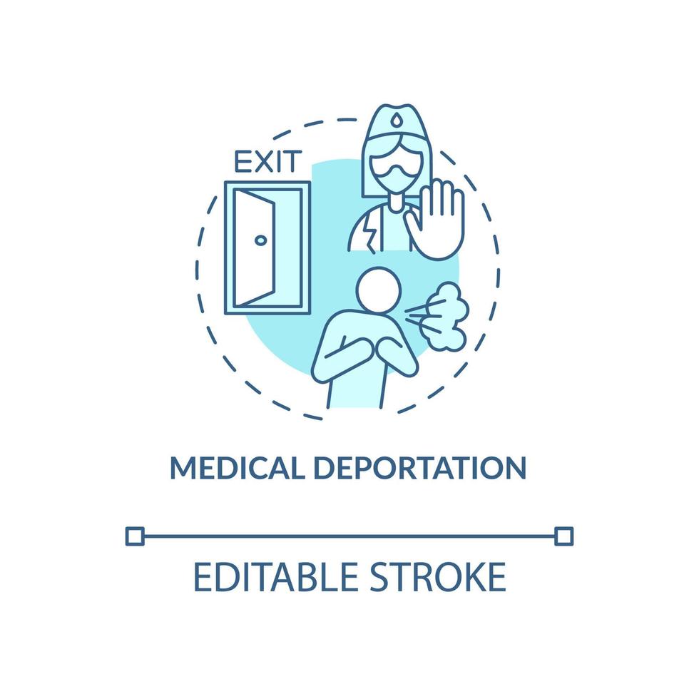 Medical deportation blue concept icon. Forced resettlement from contaminated area. Deportation abstract idea thin line illustration. Vector isolated outline color drawing. Editable stroke