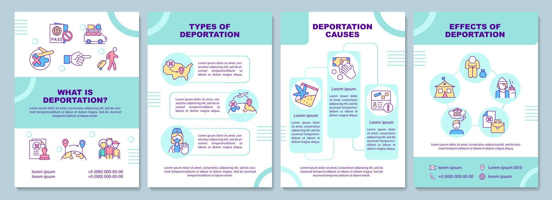 What is deportation brochure template. Types and causes. Flyer, booklet, leaflet print, cover design with linear icons. Vector layouts for presentation, annual reports, advertisement pages