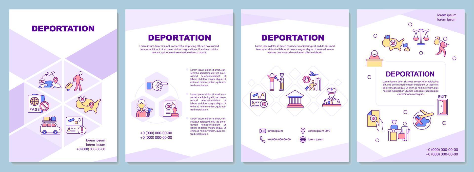 plantilla de folleto de deportación. expulsión oficial del país. folleto, folleto, impresión de folletos, diseño de portada con iconos lineales. diseños vectoriales para presentaciones, informes anuales, páginas publicitarias vector