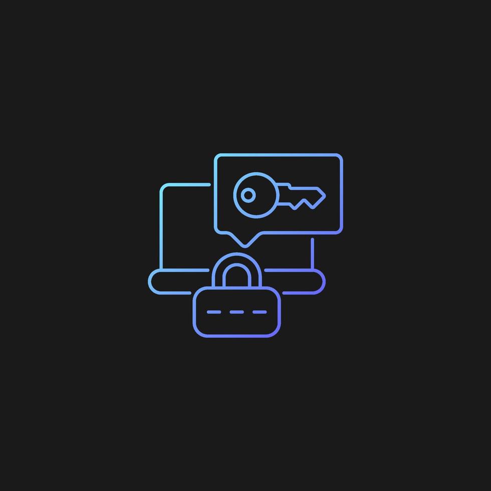 Laptop password requirement gradient vector icon for dark theme. Laptop safeguard. Secure system. Password management. Thin line color symbol. Modern style pictogram. Vector isolated outline drawing