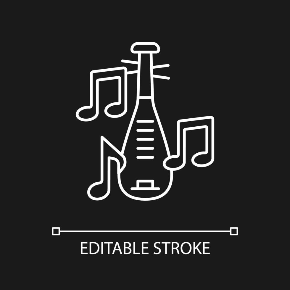 Pipa instrument white linear icon for dark theme. Four string plucked lute. Traditional instrument. Thin line customizable illustration. Isolated vector contour symbol for night mode. Editable stroke