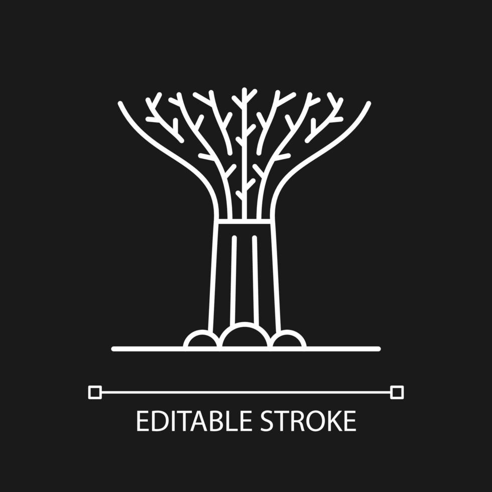 Supertree grove white linear icon for dark theme. Tree-like structure. Singaporean attraction. Thin line customizable illustration. Isolated vector contour symbol for night mode. Editable stroke
