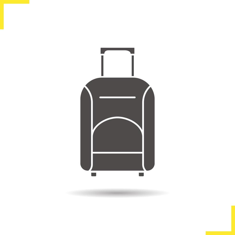 Luggage suitcase on wheels icon. Drop shadow silhouette symbol. Airport baggage. Negative space. Vector isolated illustration