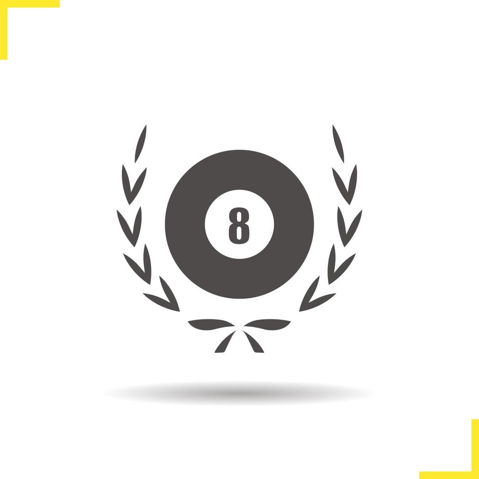 Eight ball in laurel wreath icon. Drop shadow billiard championship silhouette symbol. Negative space. Vector isolated illustration