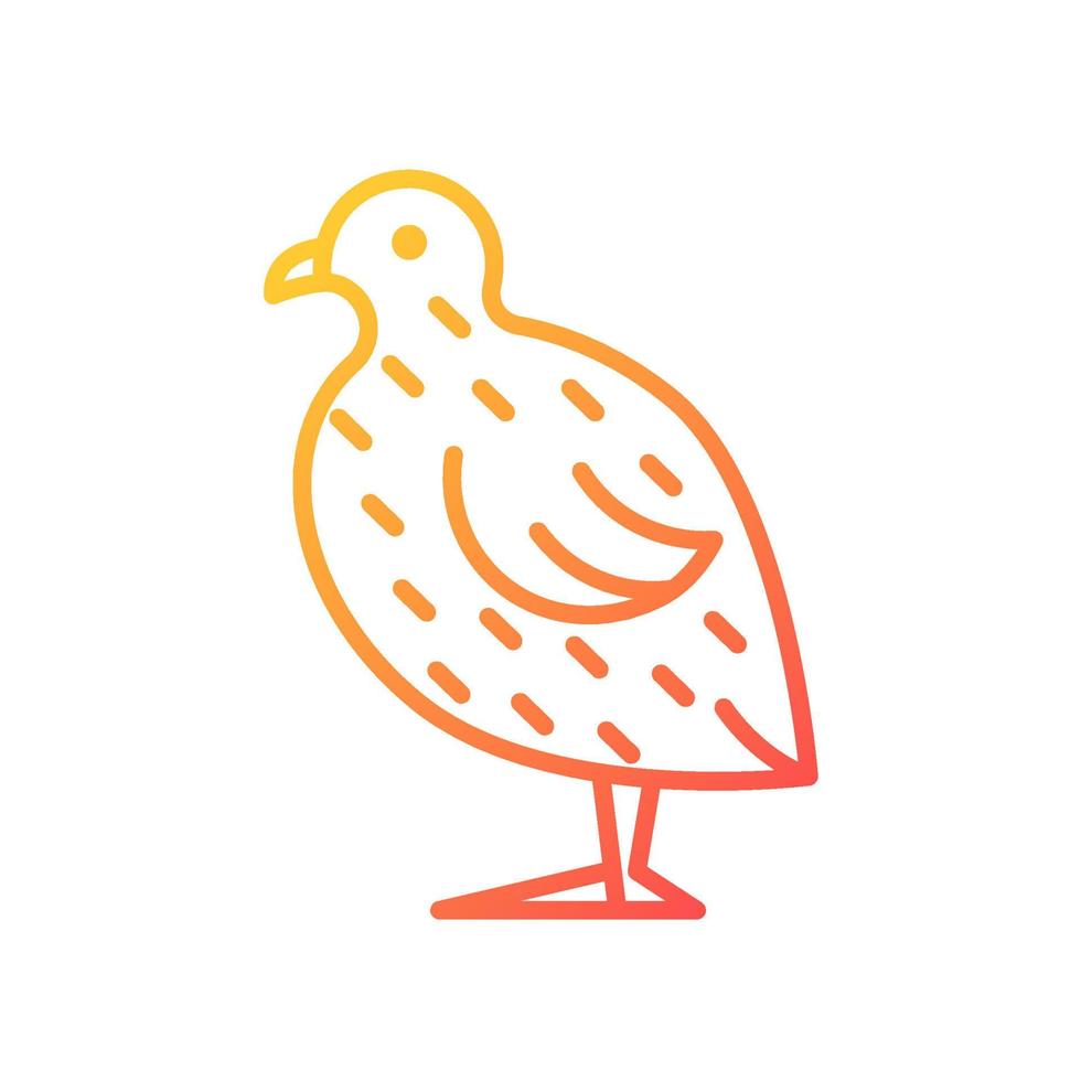 Japanese quail gradient linear vector icon. Coturnix japonica. Domestic bird. Quails farming for meat and eggs. Thin line color symbol. Modern style pictogram. Vector isolated outline drawing