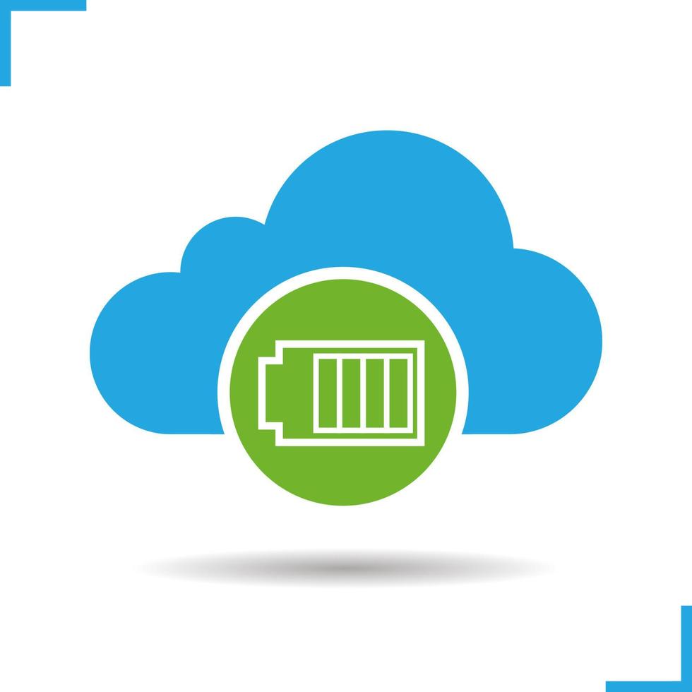 Cloud computing icon. Drop shadow silhouette symbol. Battery charge level. Negative space. Vector isolated illustration