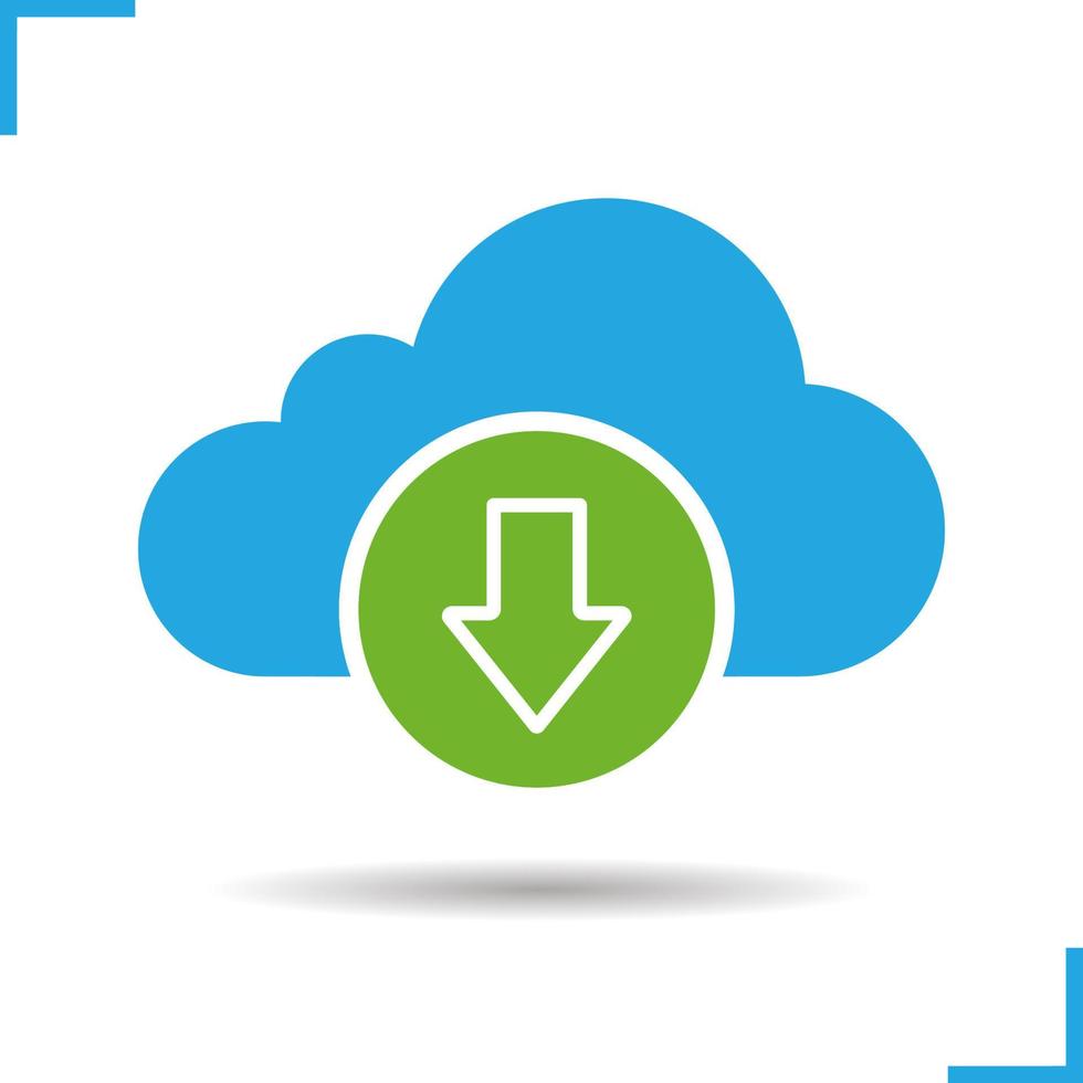 Cloud storage files download icon. Drop shadow silhouette symbol. Cloud computing. Negative space. Vector isolated illustration