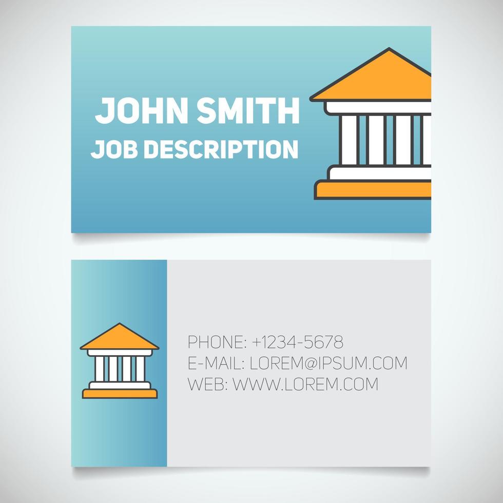 Business card print template with courthouse logo. Easy edit. Bank building. Lawyer. Advocate. Judge. Banker. Stationery design concept. Vector illustration