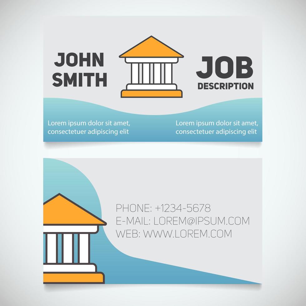 Business card print template with courthouse logo. Easy edit. Bank building. Lawyer. Advocate. Judge. Banker. Stationery design concept. Vector illustration