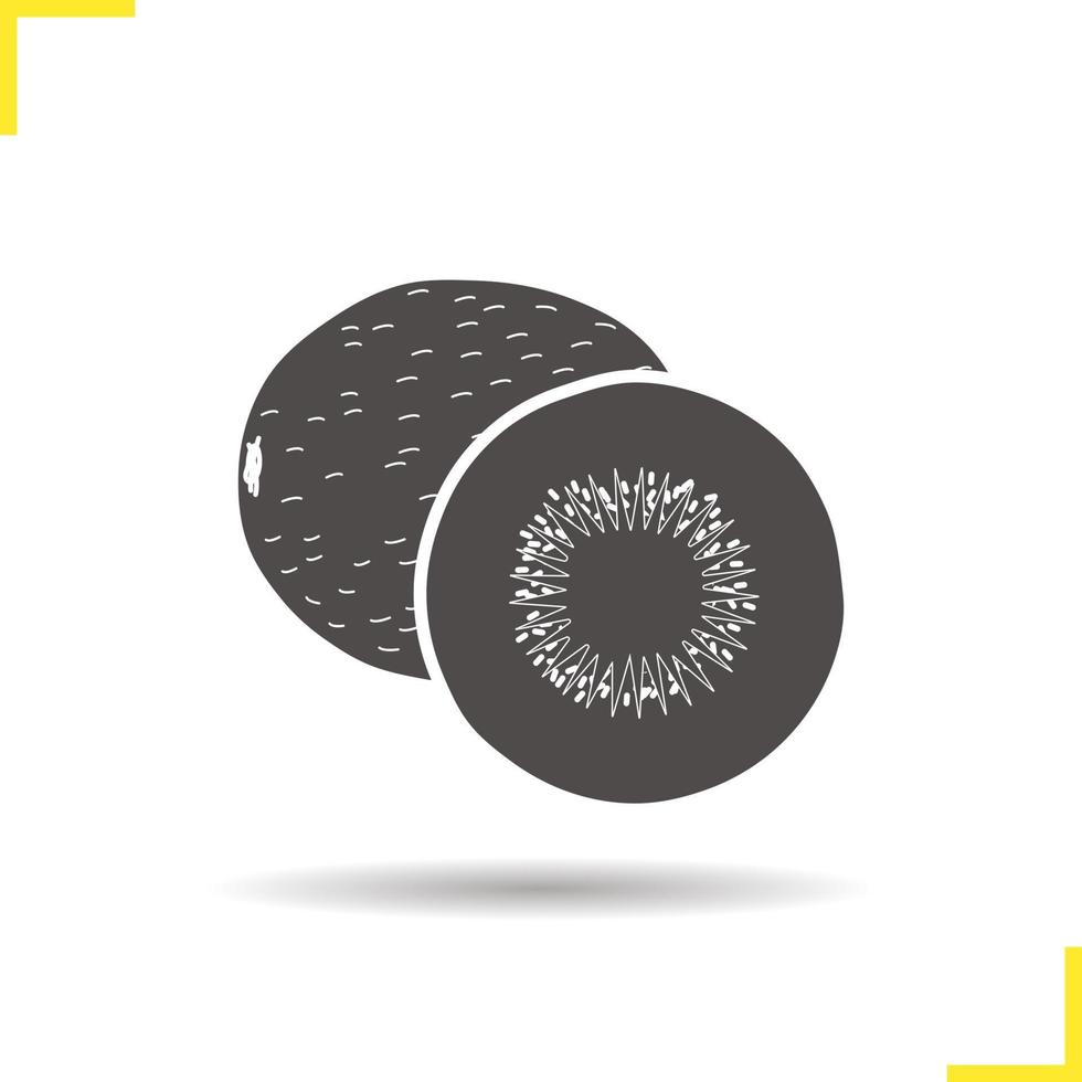 Cutted kiwifruit icon. Drop shadow silhouette symbol. Kiwi fruit. Negative space. Vector isolated illustration