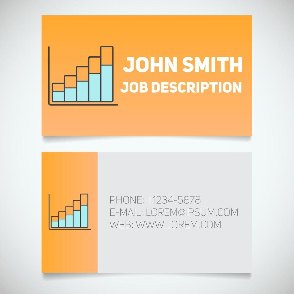 Business card print template with income growth chart logo. Easy edit. Marketer. Stockbroker. Analyst. Stationery design concept. Vector illustration
