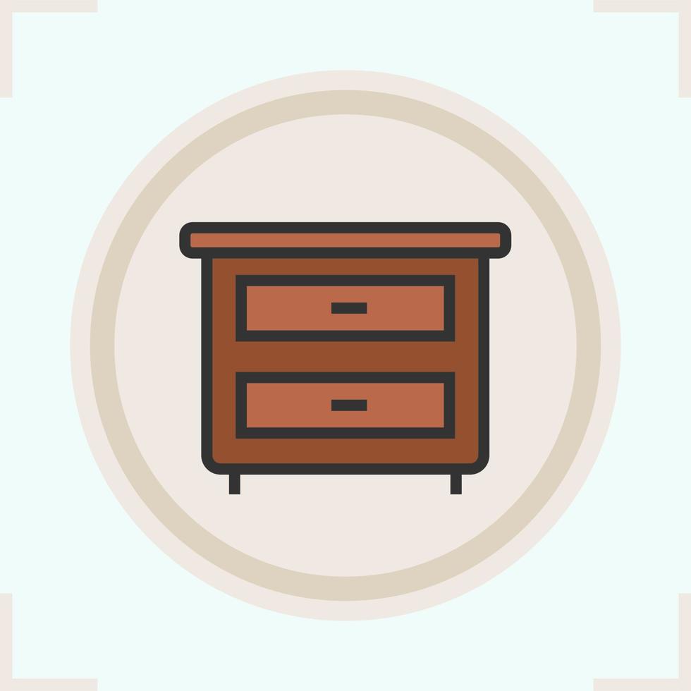 Nightstand color icon. Bedside table with drawers. Isolated vector illustration