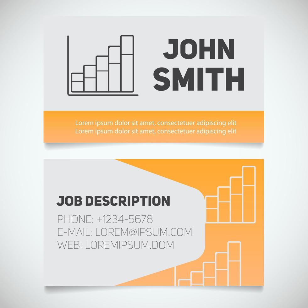 Business card print template with income growth chart logo. Easy edit. Marketer. Stockbroker. Analyst. Stationery design concept. Vector illustration