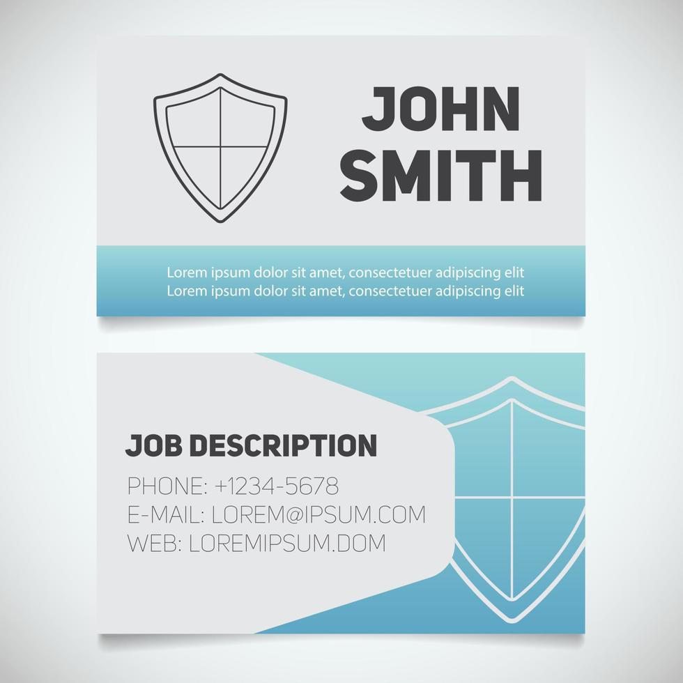 Business card print template with shield logo. Easy edit. Protection. Security guard. Cyber security. Stationery design concept. Vector illustration