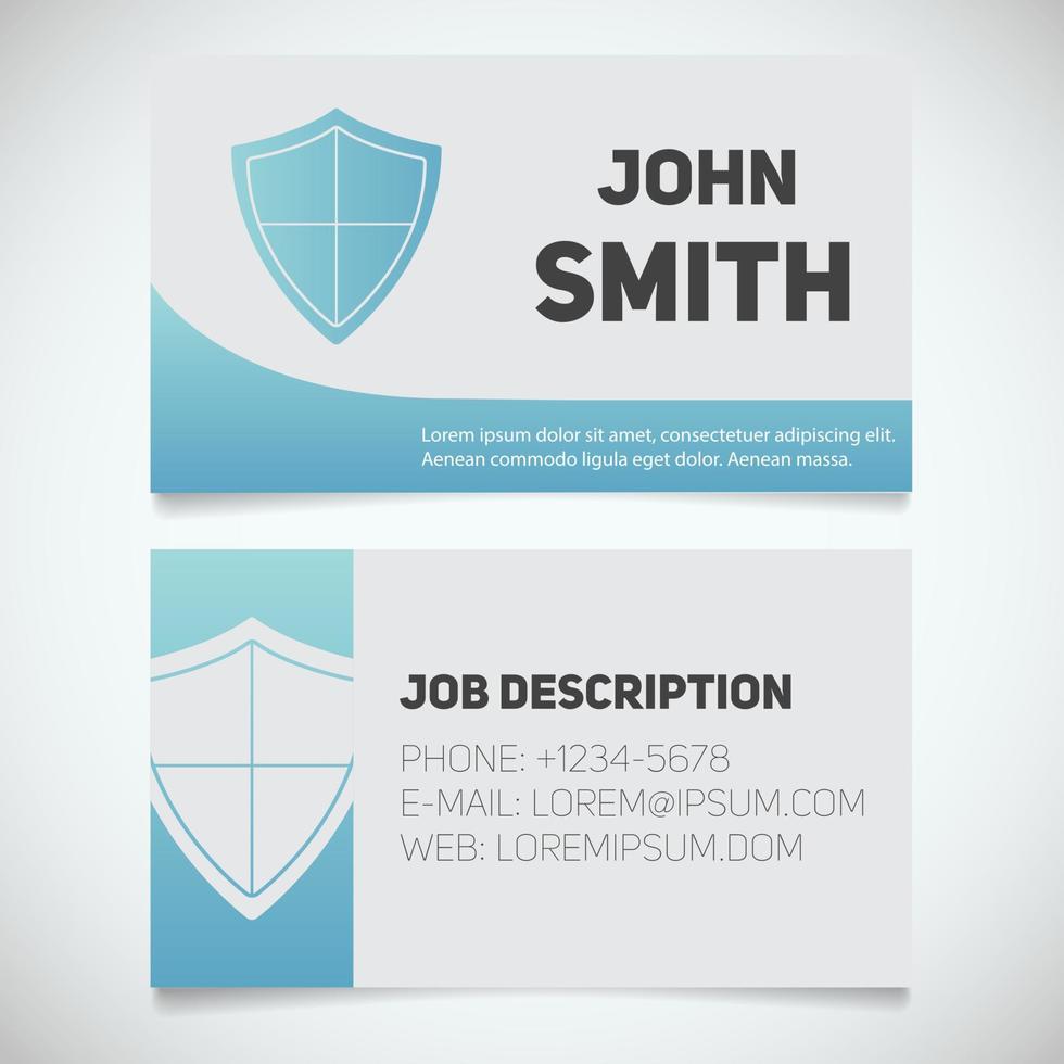 Business card print template with shield logo. Easy edit. Protection. Security guard. Cyber security. Stationery design concept. Vector illustration