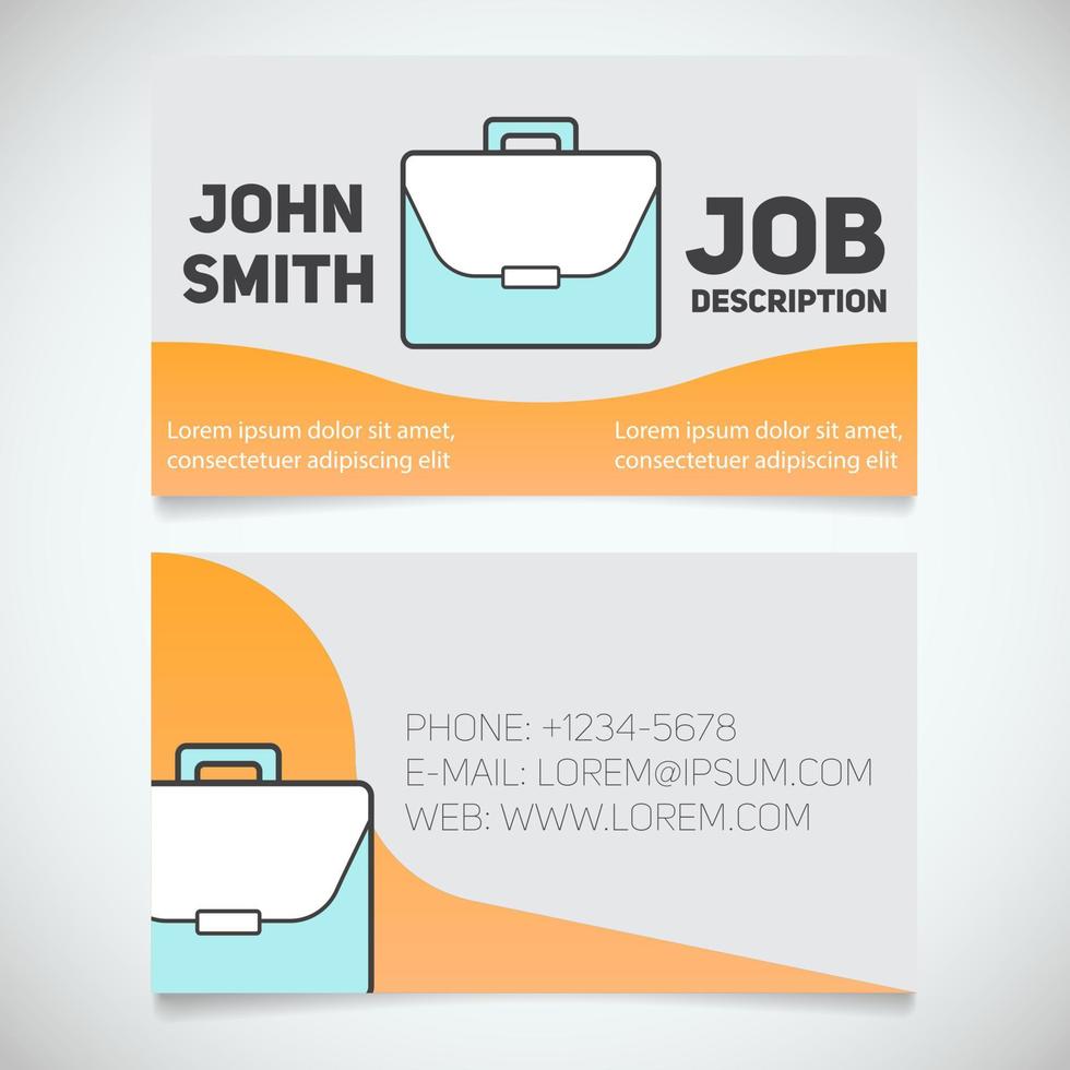 Business card print template with briefcase logo. Easy edit. Manager. Work management. Businessman. Advocate. Lawyer. Stationery design concept. Vector illustration