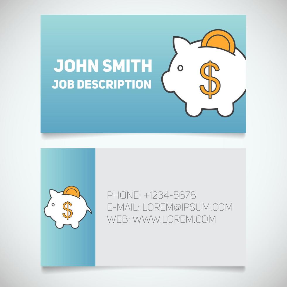 Business card print template with piggy bank logo. Easy edit. Manager. Banker. Investor. Economist. Stationery design concept. Vector illustration