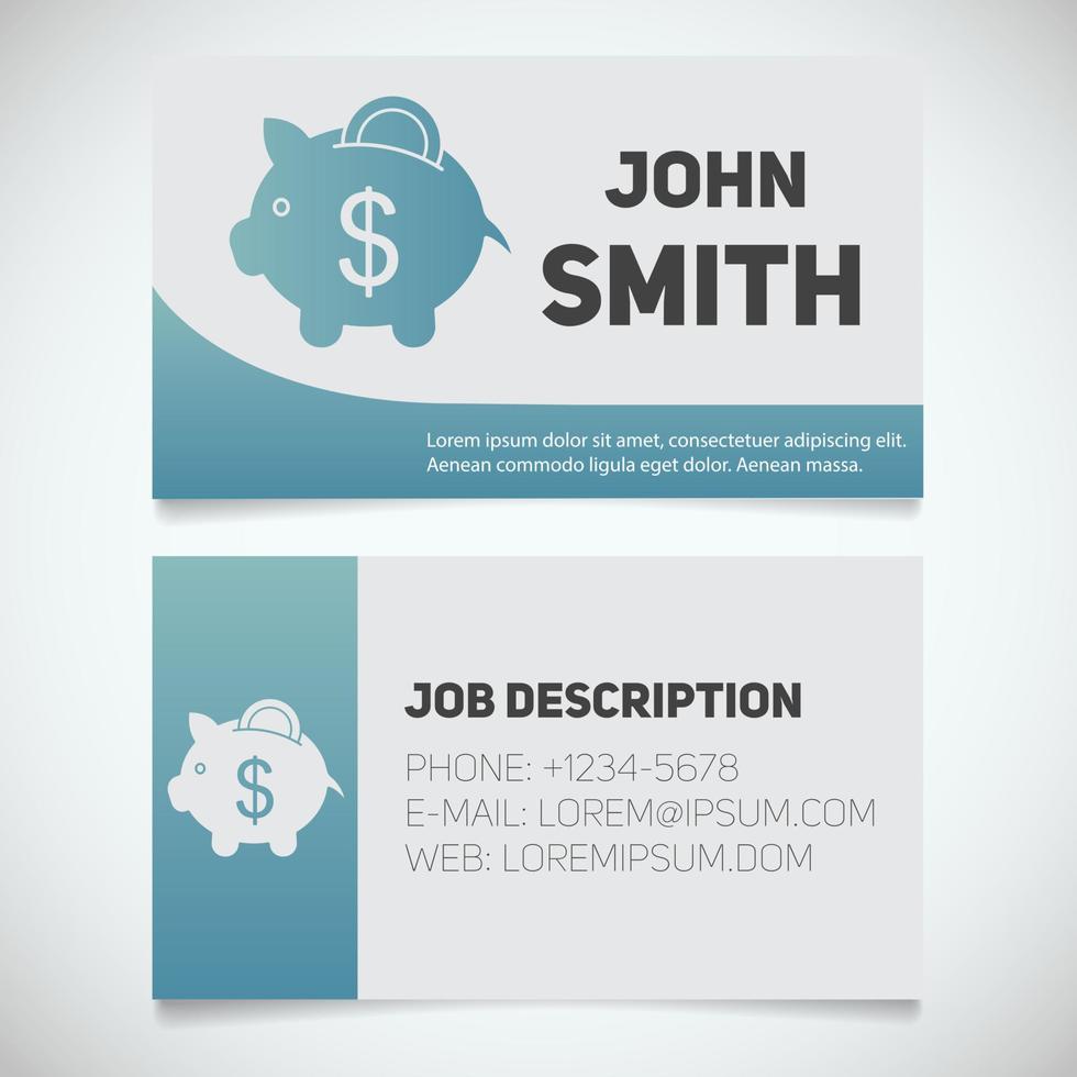 Business card print template with piggy bank logo. Easy edit. Manager. Banker. Investor. Economist. Stationery design concept. Vector illustration