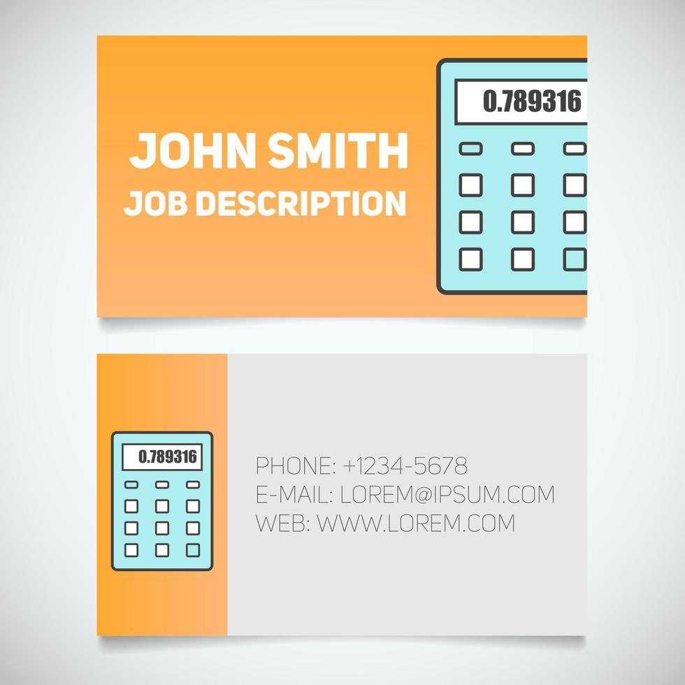 Business card print template with calculator logo. Easy edit. Manager. Accountant. Financier. Cashier. Booker. Stationery design concept. Vector illustration