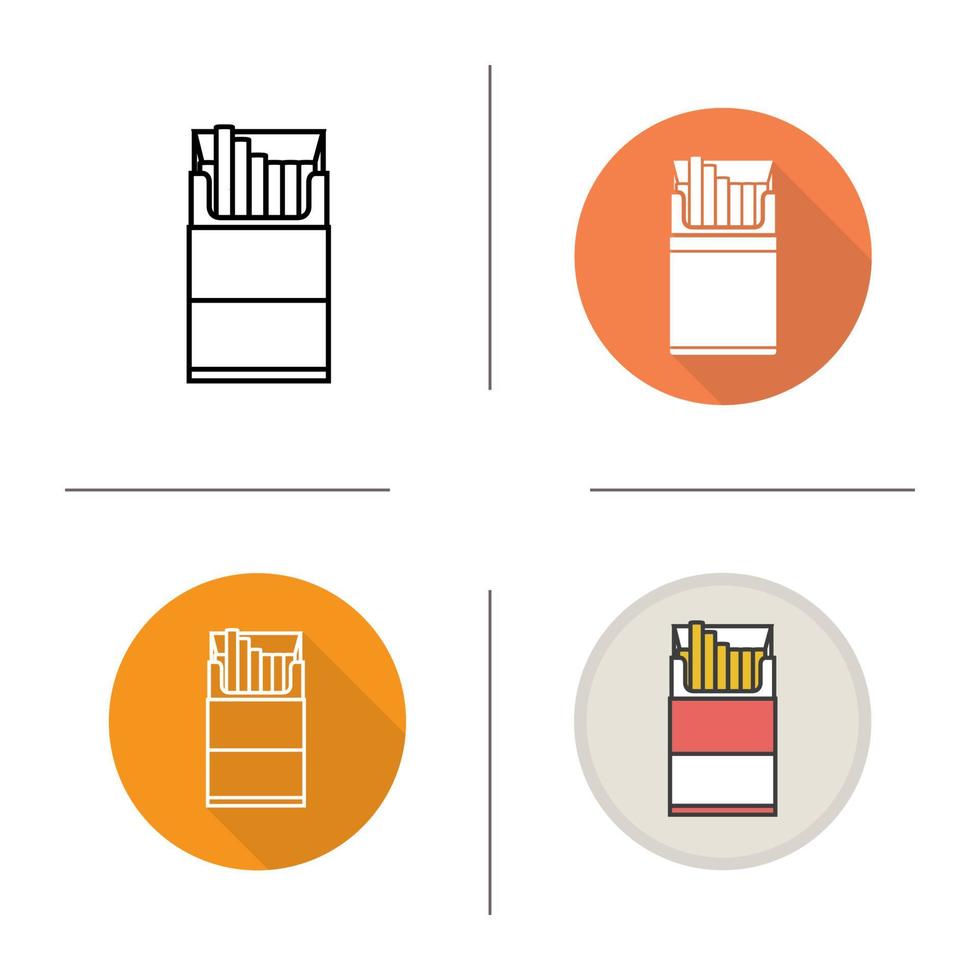 Open cigarette pack icon. Flat design, linear and color styles. Isolated vector illustrations