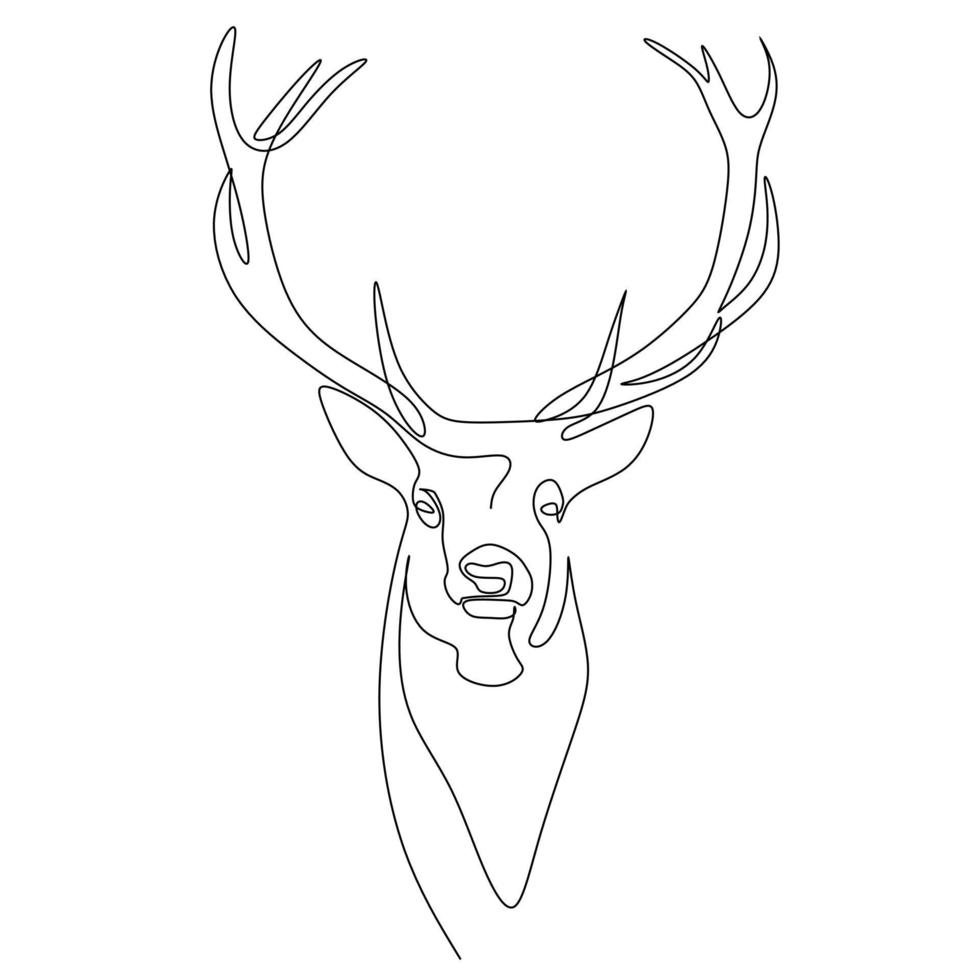 Red deer head with beautiful antlers horn. Continuous single line drawing art vector illustration.