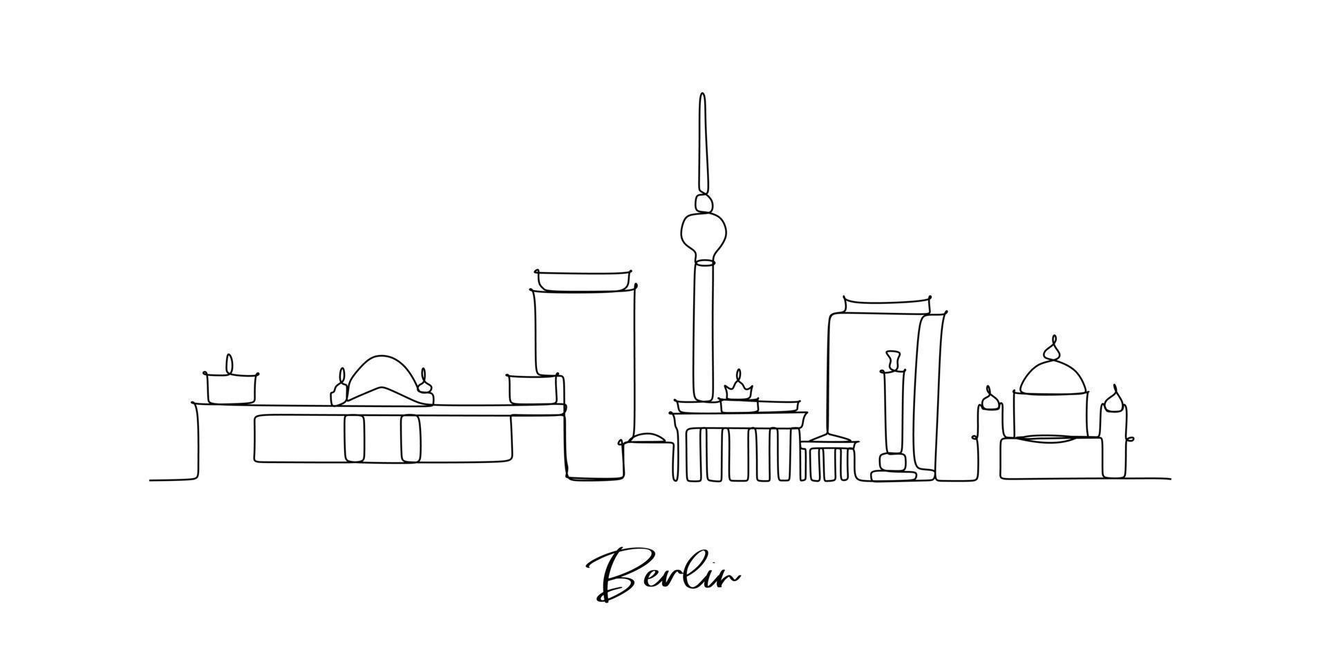 Berlin Germany landmark skyline - continuous one line drawing vector