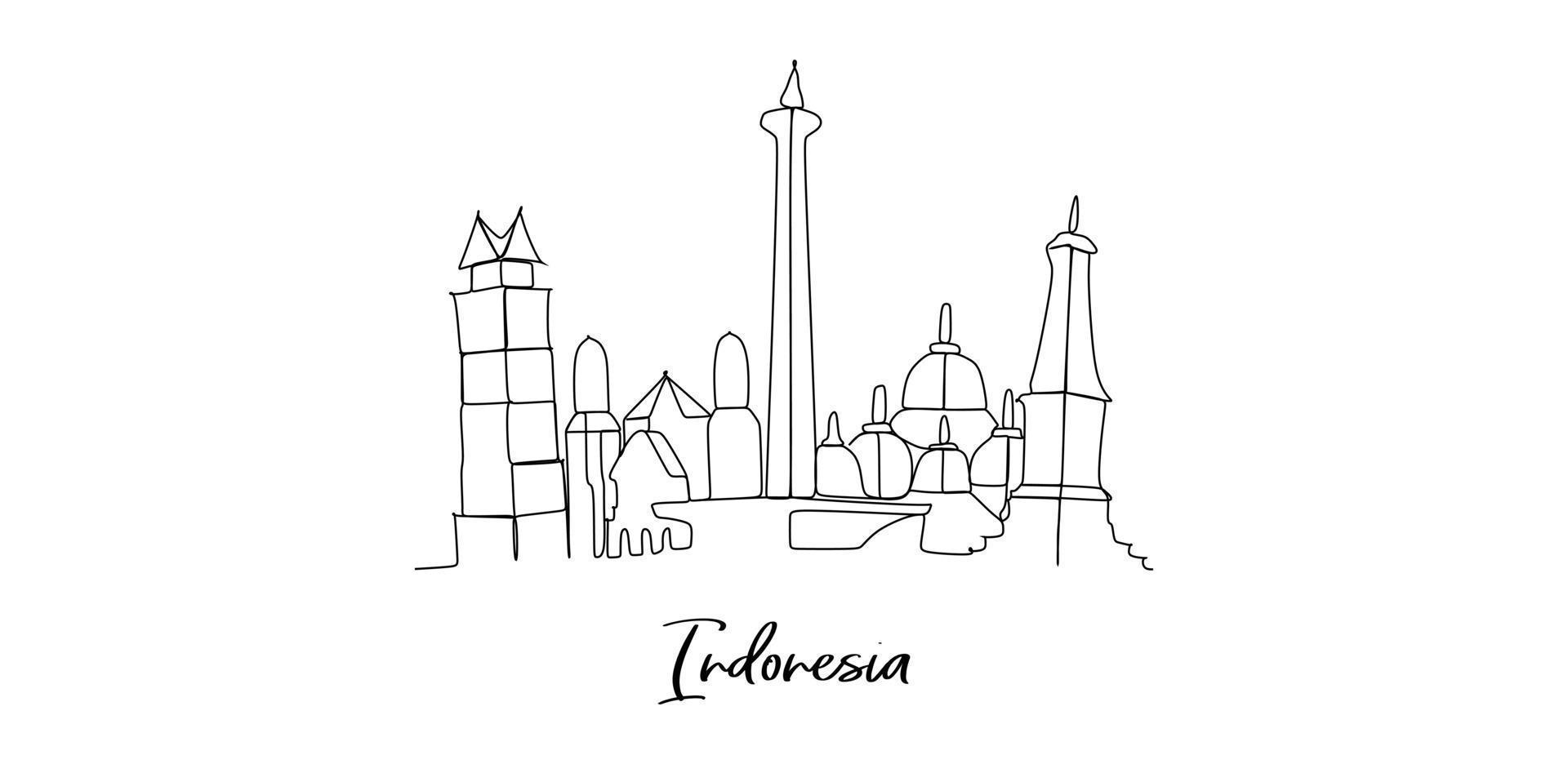 Indonesia landmark skyline - continuous one line drawing 4528195 Vector
