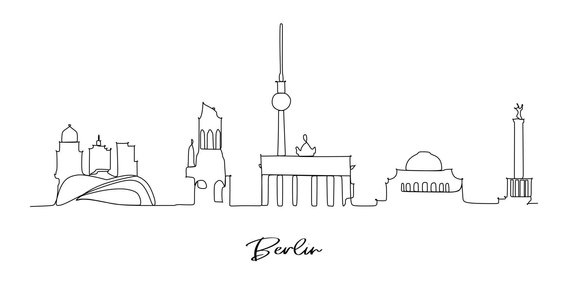 horizonte de la ciudad moderna - dibujo continuo de una línea vector