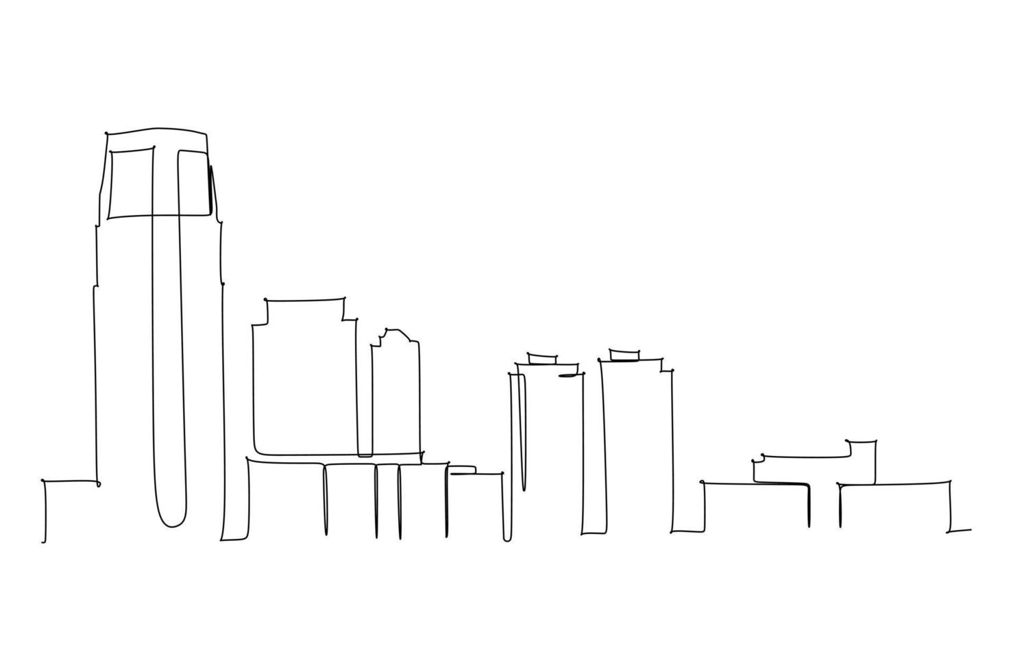 dibujo de línea continua del horizonte de una ciudad metropolitana. dibujo de línea simple para decoración de paredes o ilustración vector