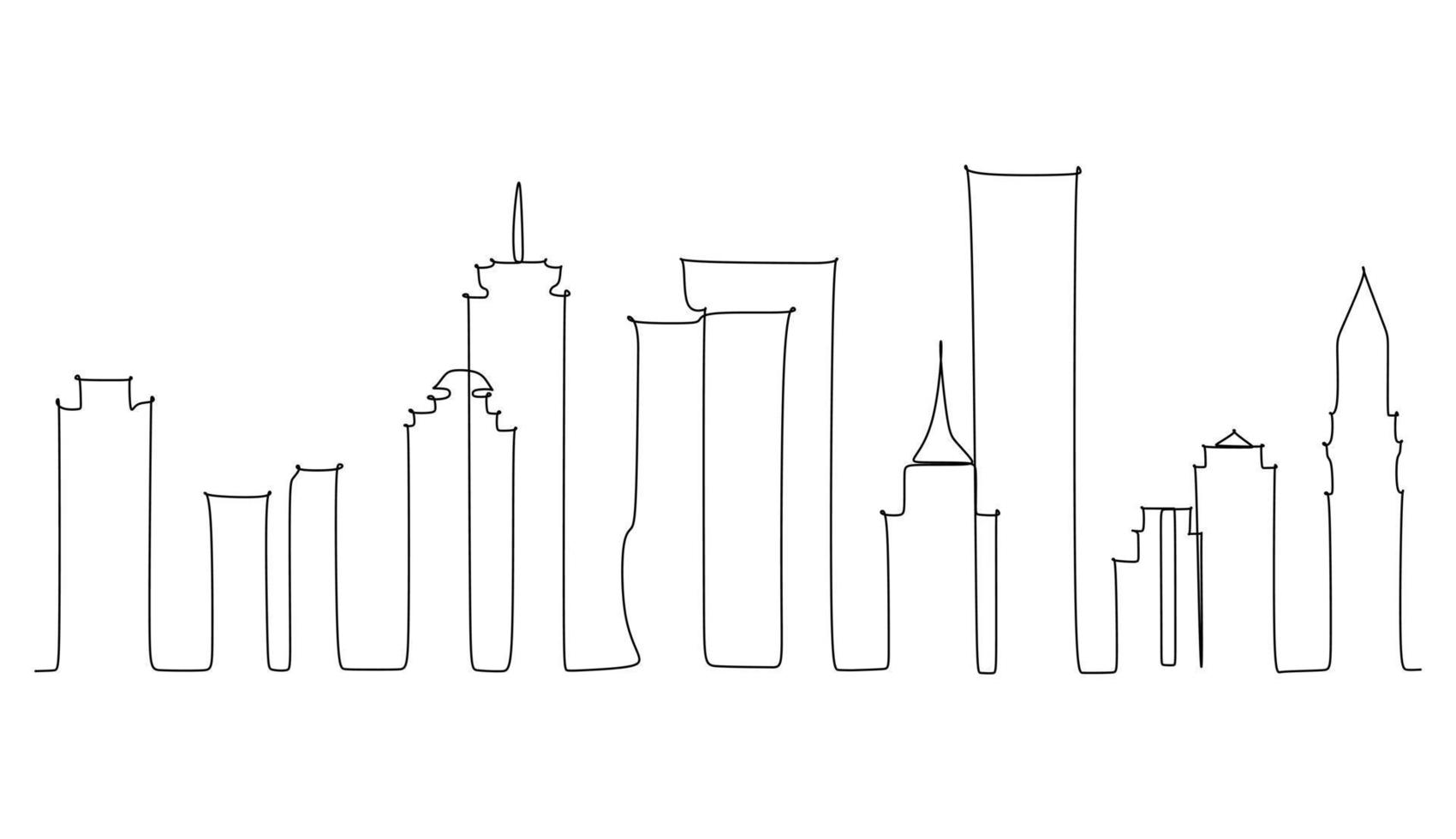 dibujo de línea continua del horizonte de una ciudad metropolitana. dibujo de línea simple para decoración de paredes o ilustración vector