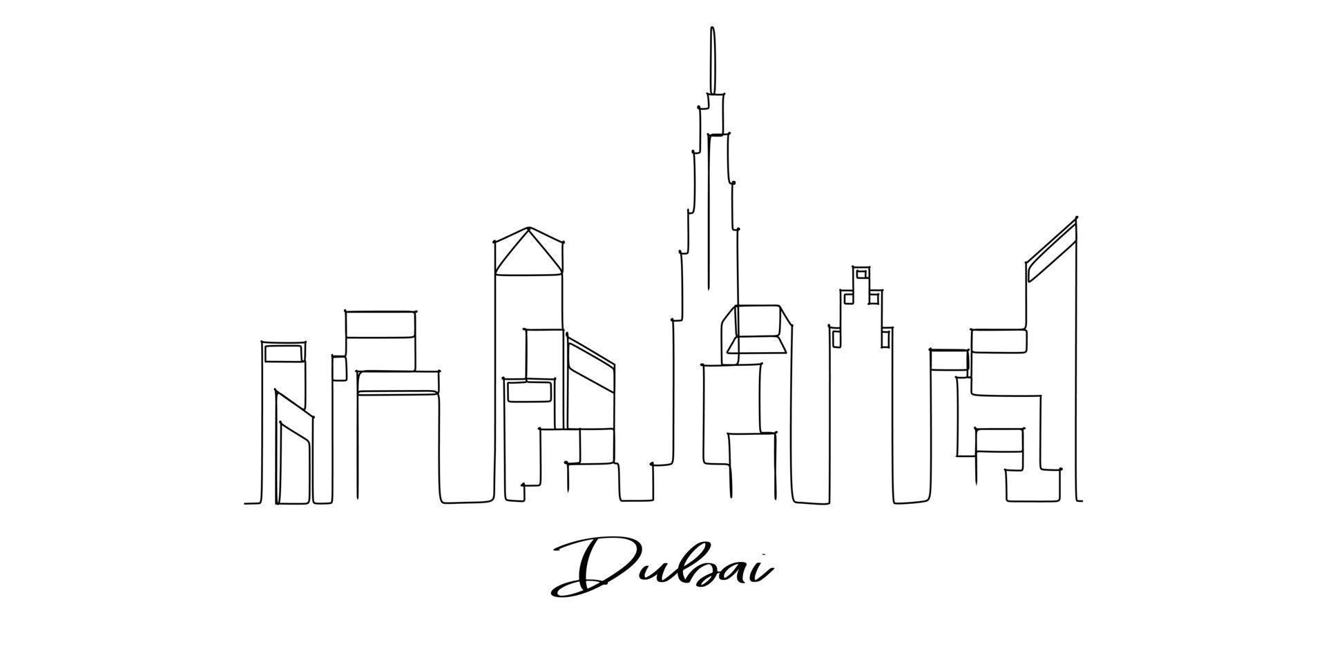 Dubai landmark skyline - continuous one line drawing vector