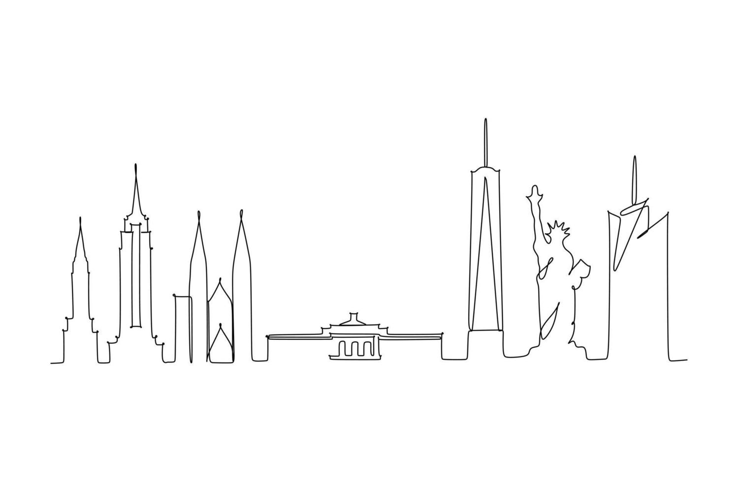 dibujo de línea continua de la ciudad de nueva york, estados unidos. dibujo de línea simple para decoración de paredes o ilustración vector