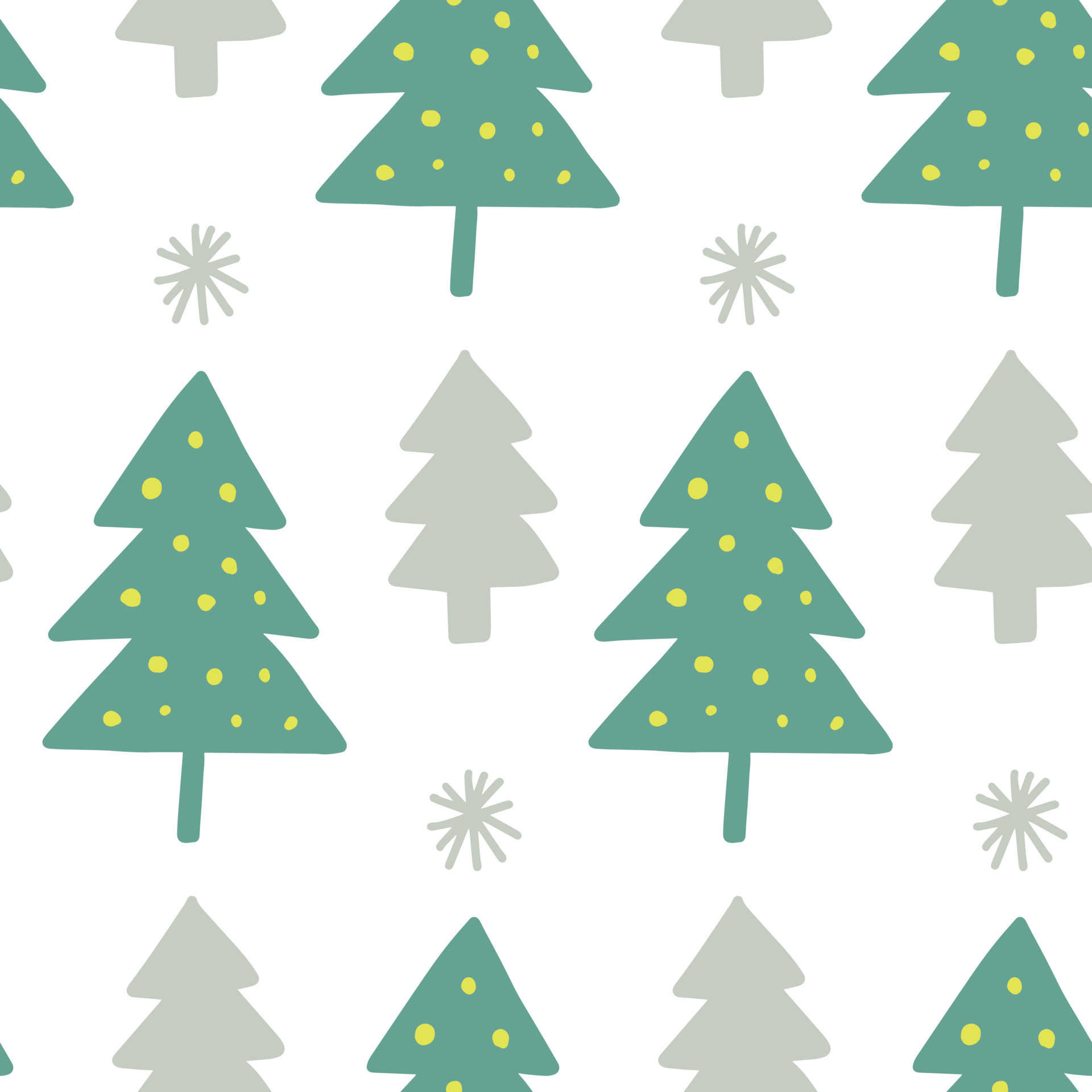 Cute winter seamless pattern background with Christmas tree simple doodles and snowflakes in